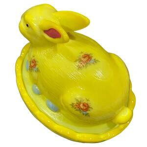 Mosser by Rosso Glass Bunny on Basket Yellow Hand-Painted Flowers Ltd Ed. 13/50